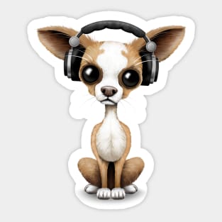 Cute Chihuahua Puppy Dog Wearing Headphones Sticker